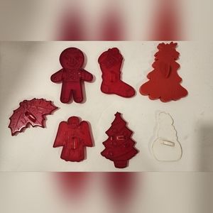 Vintage Lot Of 7 Christmas Cookie Cutters Set Plastic Red White Wilton 70s